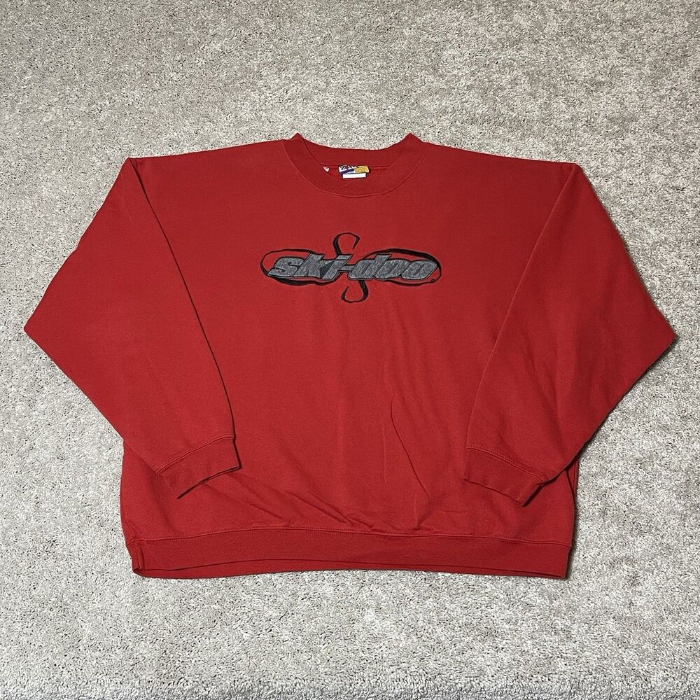 Vintage 90s Ski Doo Bombardier Racing Snowmobile Crewneck Sweatshirt Red Size XL